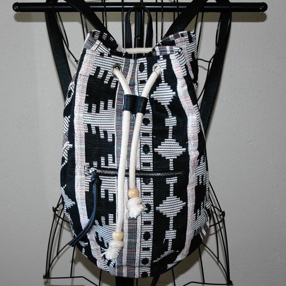 Aztec Bucket Backpack Black & White Woven Navajo Bag NEW!